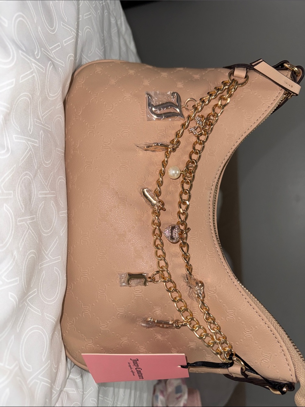 Juicy Couture Blush Shoulder Bag with Gold Charm Chain
